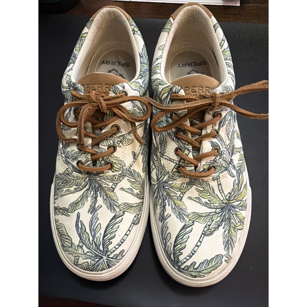 Sperry Men's SeaCycled Striper II CVO Palms/White Canvas Sneakers STS25133 9.5!
